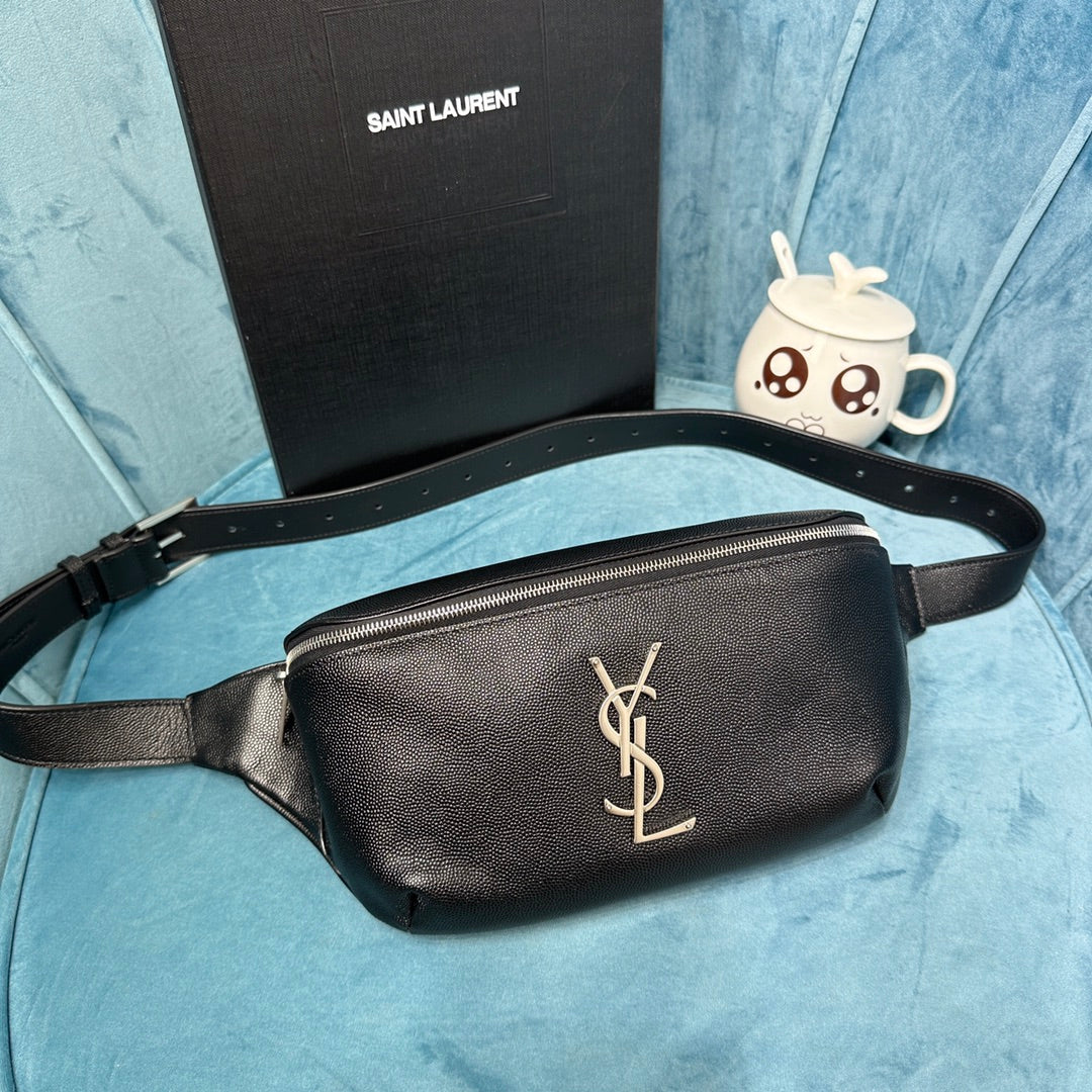 YSL CASSANDRE CLASSIC BELT BAG IN GRAIN DE POUDRE EMBOSSED LEATHER