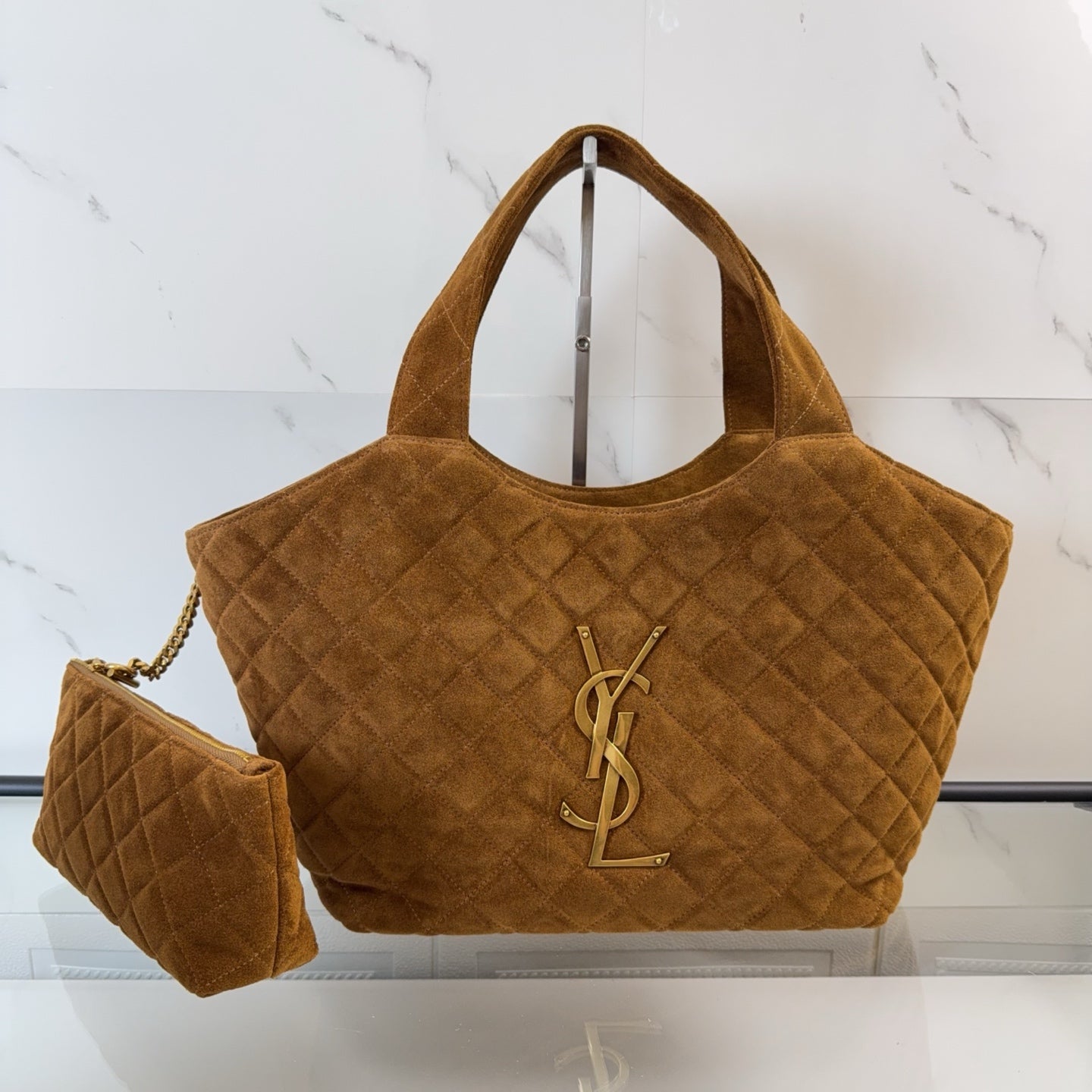 YSL ICARE Medium in quilted suede