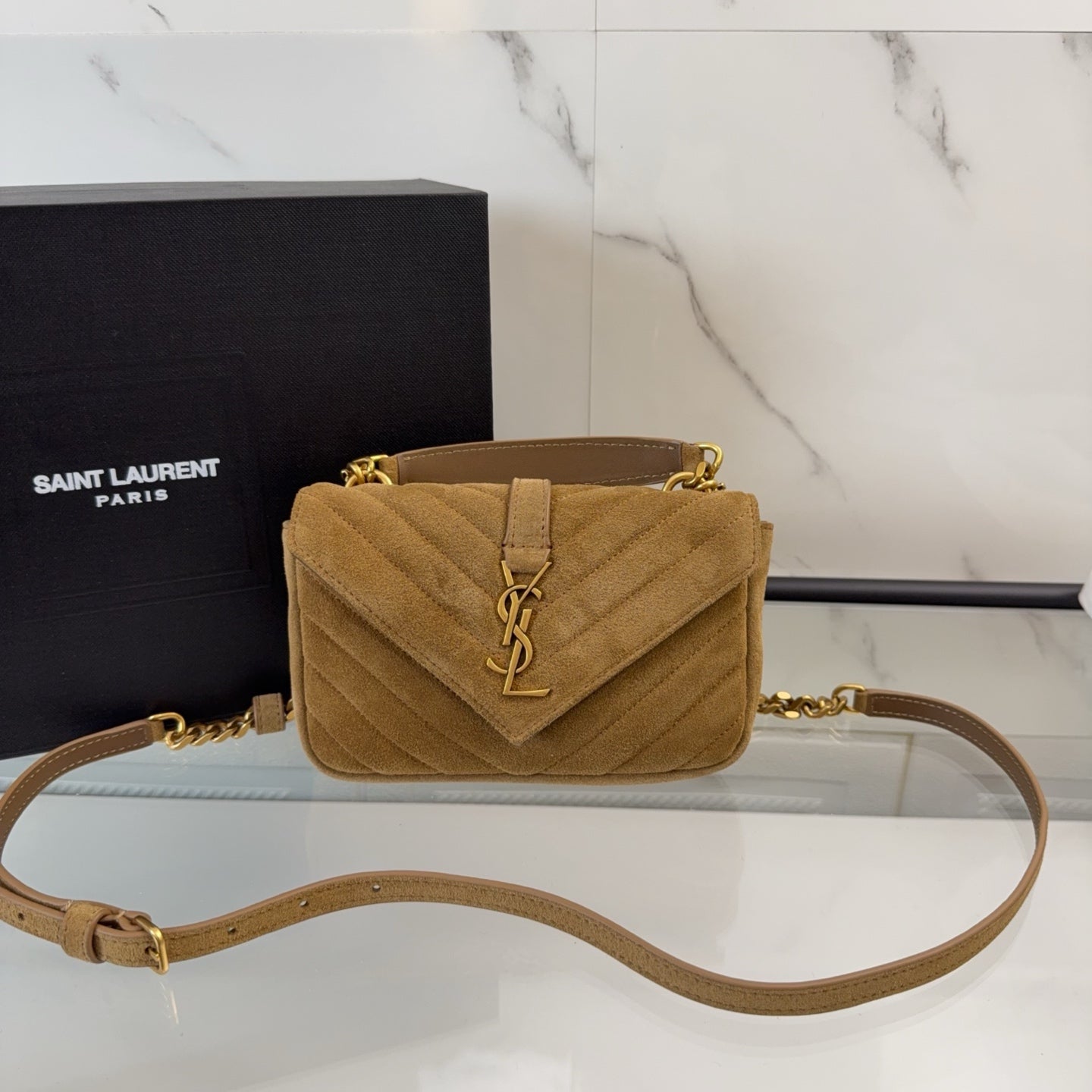 YSL COLLEGE mini chain bag in suede leather
