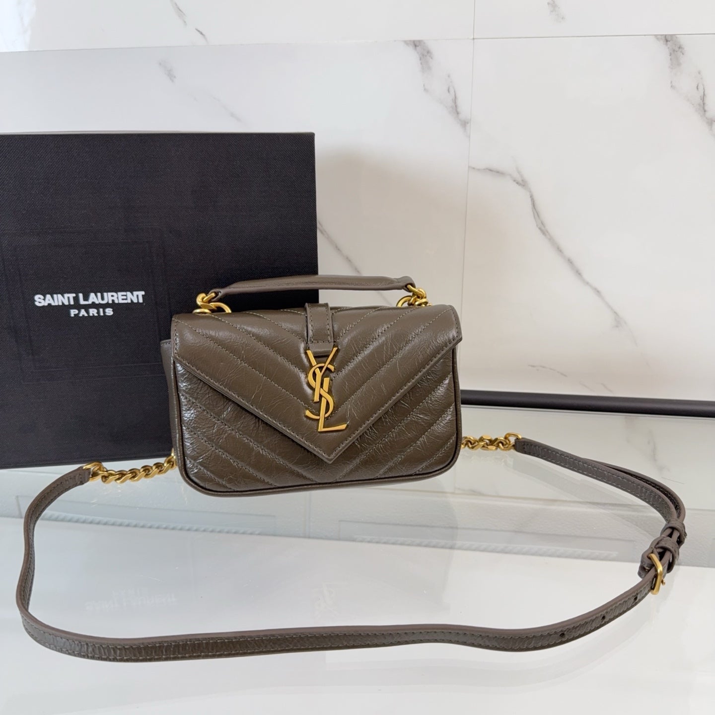YSL COLLEGE mini chain bag in shiny leather