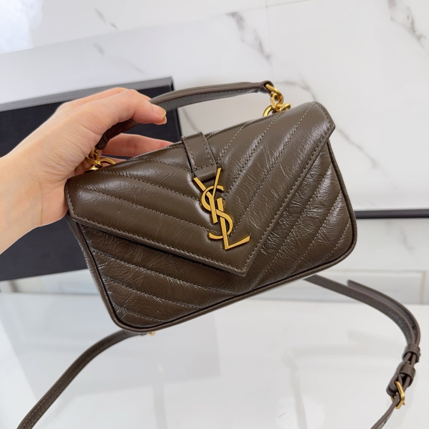 YSL COLLEGE mini chain bag in shiny leather